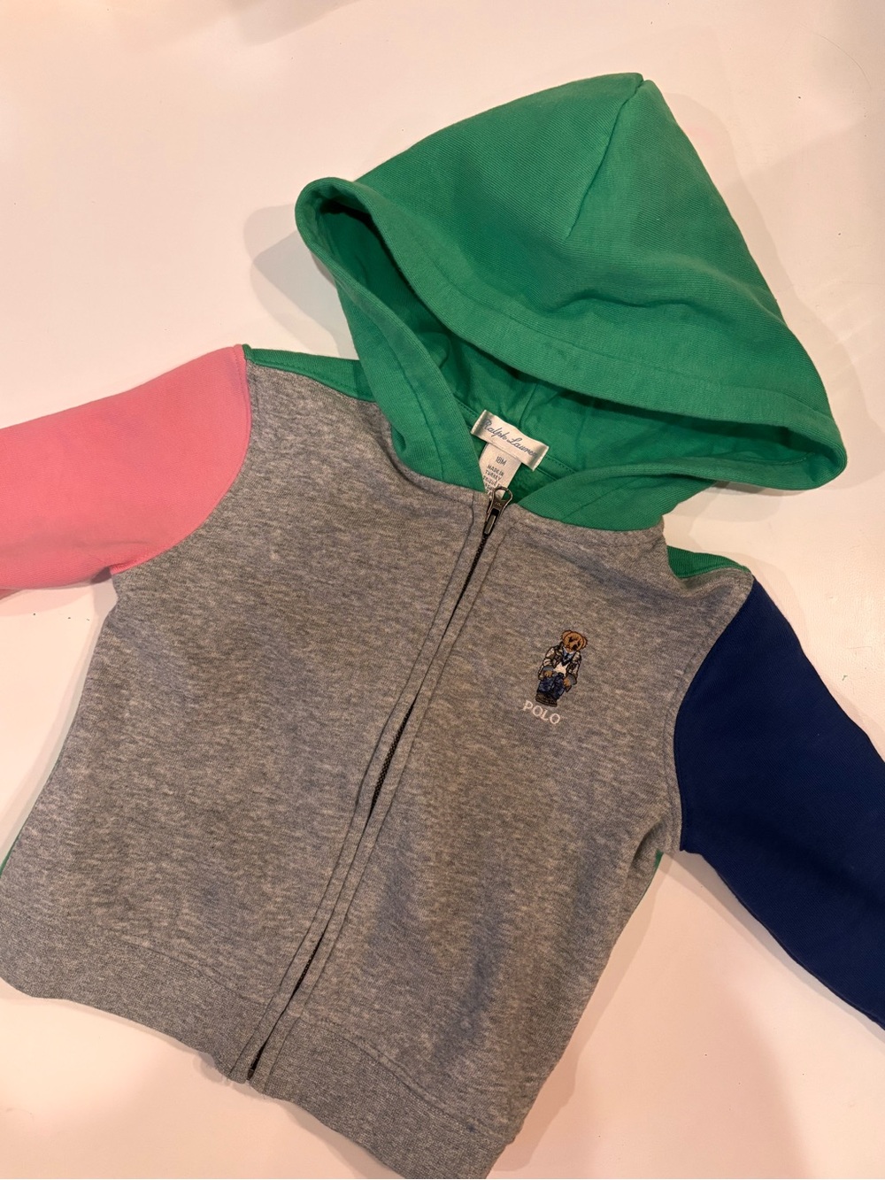 Ralph Lauren Kids Colorblock Zip Hoodie in Gray, Green, Pink & Blue